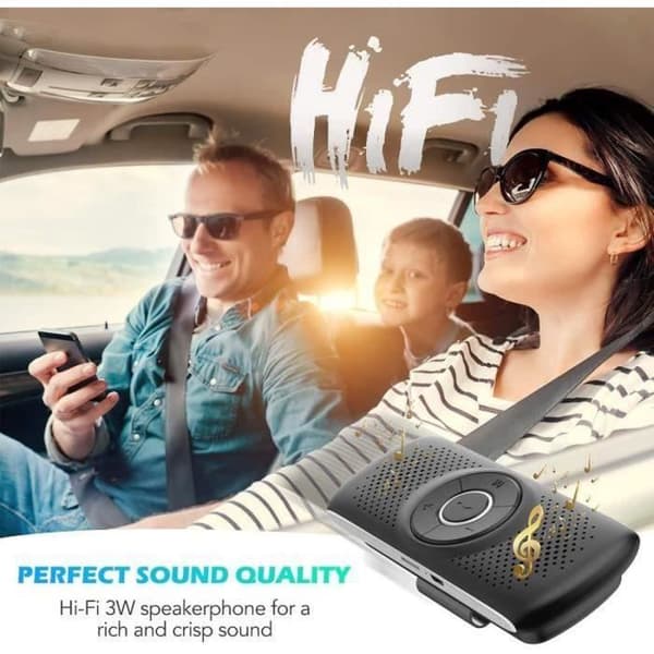 Hands-free Car Kit Bluetooth 5.0-högtalare med integrerat mikrofonklämma, automatisk återanslutning, iOS Siri och Google Assistant