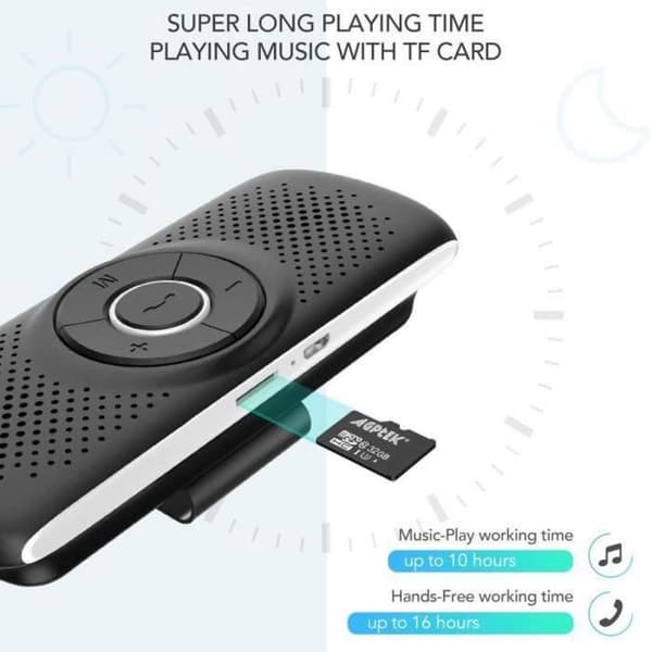 Hands-free Car Kit Bluetooth 5.0-högtalare med integrerat mikrofonklämma, automatisk återanslutning, iOS Siri och Google Assistant