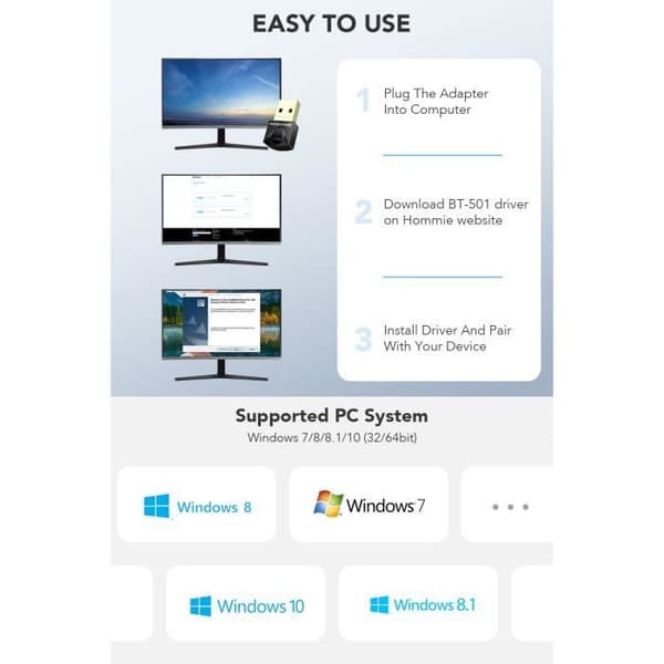 USB Bluetooth 5.0 EDR-adapter Mini trådlös USB-dongel för Windows 10-8.1-8-7 (32-64 bitar) för mus-tangentbord-utskrift