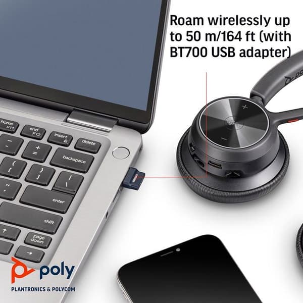Headset - Bluetooth - trådlöst, trådbundet - USB-C, USB-A via Bluetooth-adapter - HP Inc. - Poly Voyager 4320-M - Headset