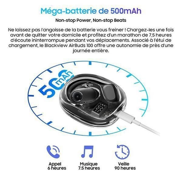 Blackview AirBuds 100, Trådlösa Bluetooth-hörlurar med ENC brusreducerande mikrofon, IP68 vattentålig - Blå