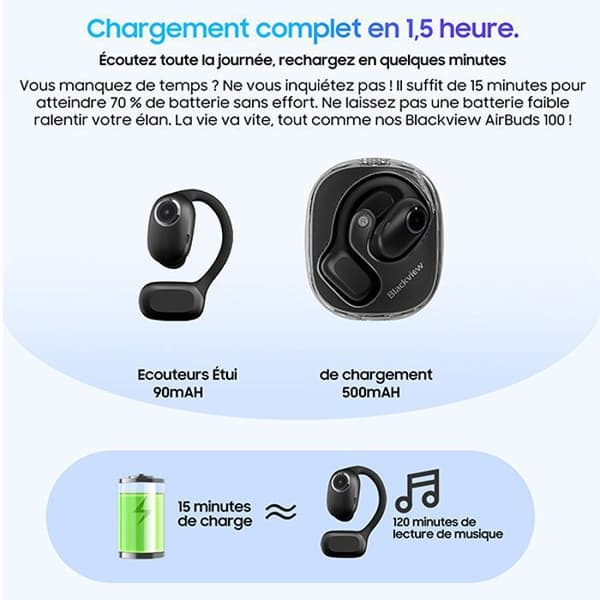 Blackview AirBuds 100, Trådlösa Bluetooth-hörlurar med ENC brusreducerande mikrofon, IP68 vattentålig - Blå