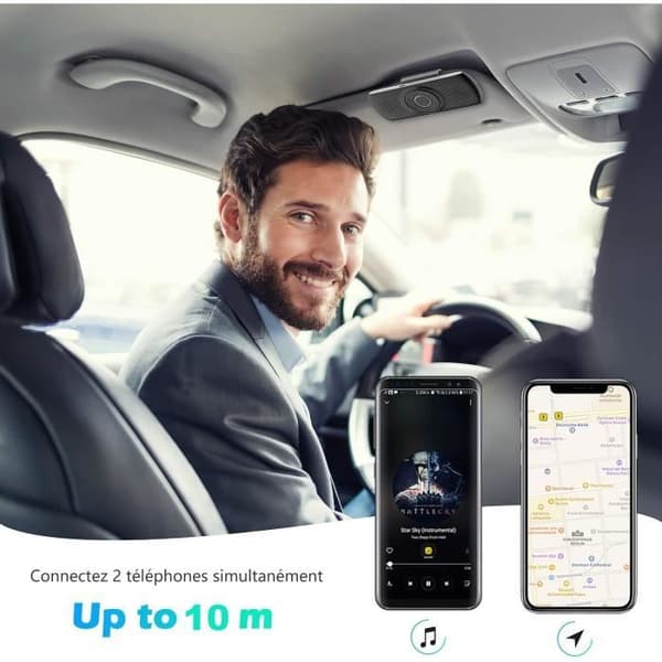Handsfree bilsats Bluetooth 5.0-högtalare Inbyggd mikrofon med GPS-klämma, återanslutning av musik TF-kortplats
