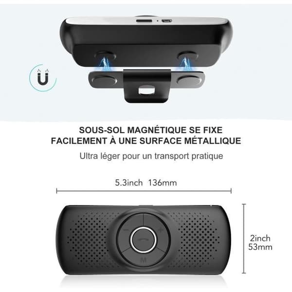Handsfree bilsats Bluetooth 5.0-högtalare Inbyggd mikrofon med GPS-klämma, återanslutning av musik TF-kortplats