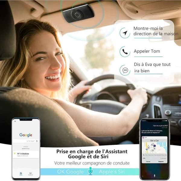 Handsfree bilsats Bluetooth 5.0-högtalare Inbyggd mikrofon med GPS-klämma, återanslutning av musik TF-kortplats