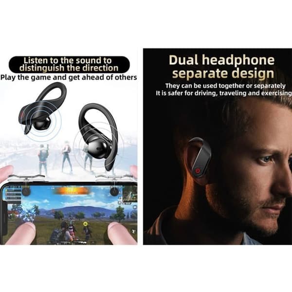 Bluetooth-hörlurar, trådlösa sporthörlurar Vattentät IPX7 3D Hi-Fi stereoljud 50h batteritid, med brusreduceringsteknik