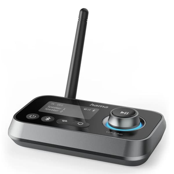 Hama Link.it Duo Bluetooth-sändarmottagare för stereo-TV Audio Video-skärm, Multipoint Bluetooth-adapter för 2 källor,