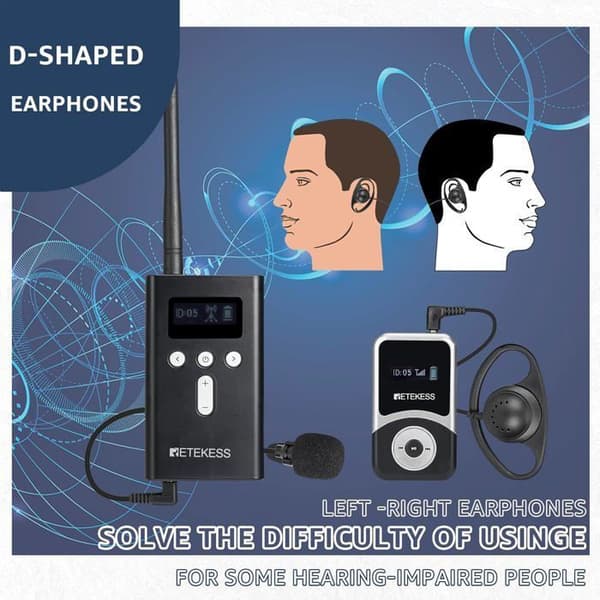 Retekess T130S Bluetooth-hörlurar, guidningssystem, bärbart simultantolkning-system, för turism, fabrik, högskola
