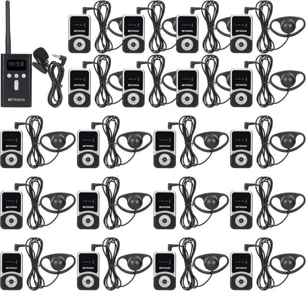 Retekess T130S Bluetooth-hörlurar, guidningssystem, bärbart simultantolkning-system, för turism, fabrik, högskola