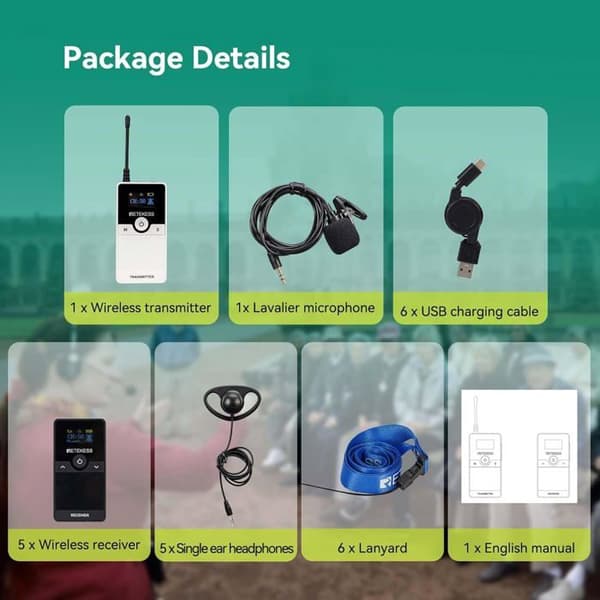 Retecess TT116 Audio Guide System, Bluetooth-högtalare, D-headset, brusreducering, 200M, översättning för turism, fabrik