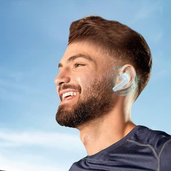 SHOP-STORY - SONOFLEX_B: Trådlösa Bluetooth-hörlurar med pekskärm med laddningsfodral och digital multifunktionsskärm - Vit