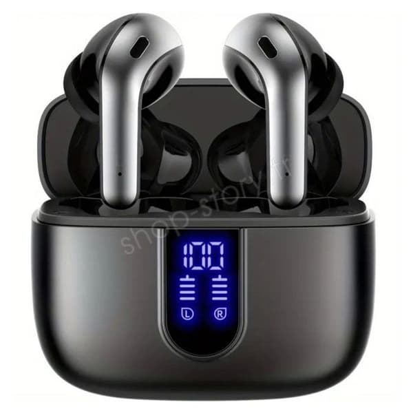 SHOP-STORY - SONOFLEX_N: Trådlösa Bluetooth-hörlurar med pekskärm med laddningsfodral och digital multifunktionsskärm - Svart