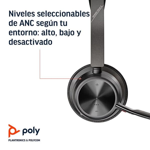 Headset - Bluetooth - trådlöst, trådbundet - USB-C via Bluetooth-adapter - HP Inc. - Poly Voyager Focus 2 - Headset -