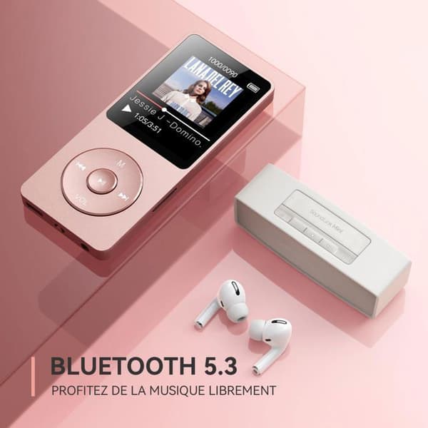 32GB MP3-spelare Bluetooth 5.3 med högtalare FM-radio AGPTEK HiFi förlustfri musikspelare 70H Ultralång batteritid, rosa
