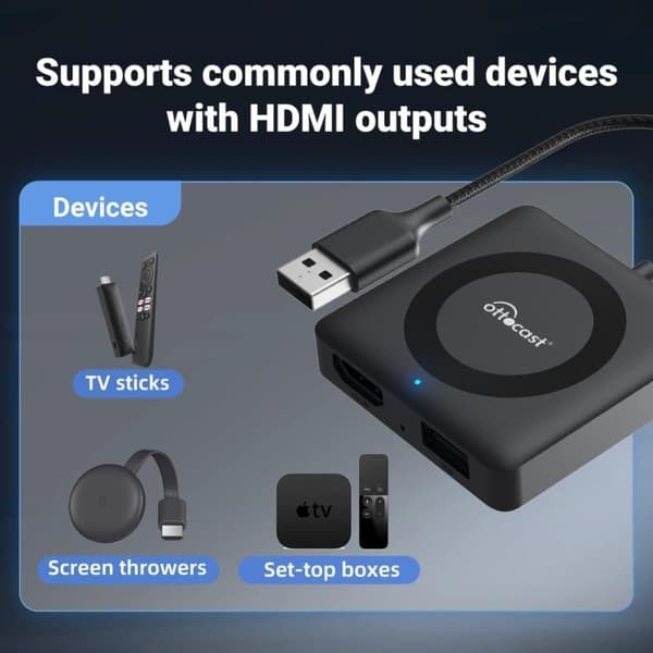 Ottocast Car TV Mate – Kabellöser CarPlay/Android Auto – HDMI TV Adapter för TV-Stick