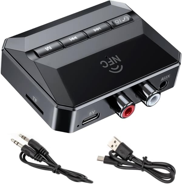 NÖRDIC Bluetooth Vastaanotin 5.3 RCA 3.5mm AUX NFC MicroSD Kortti USB Muisti