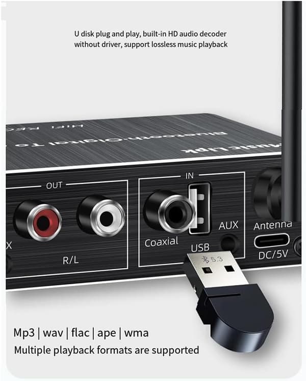 NÖRDIC Bluetooth 5.4 Audio Vastaanotin DAC Muunnin USB Muisti 3.5MM AUX RCA Coaxial