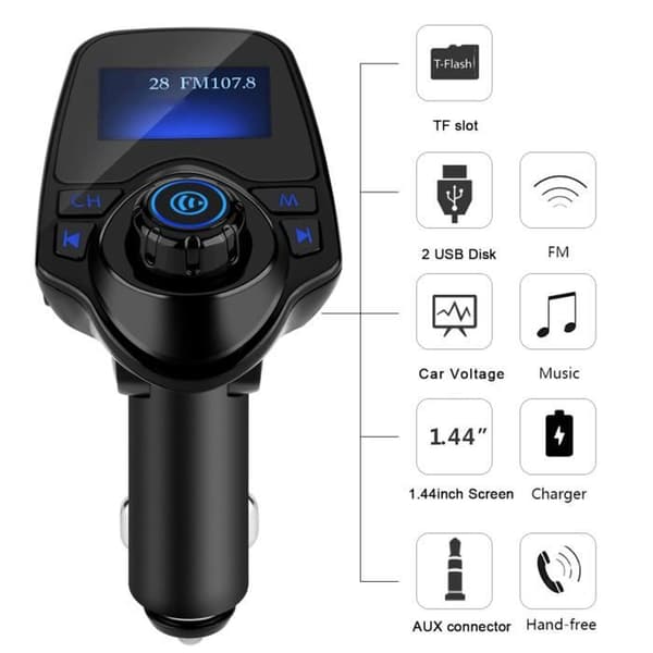 Qiilu Bluetooth bilsats T11 Bluetooth trådlös handsfree bilsats MP3-spelare FM-sändare USB-laddare