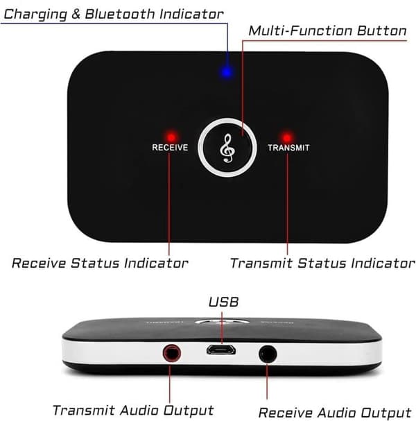Bluetooth-ljudadapter - Ozvavzk - 5.0 - 2 i 1 sändare/mottagare - 3.5 mm RCA-kabel - 10 timmars batteritid
