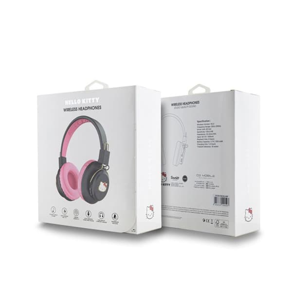 Hej Kitty Metal Logotyp Rund Form - Trådlösa hörlurar Bluetooth V5.3 (rosa)