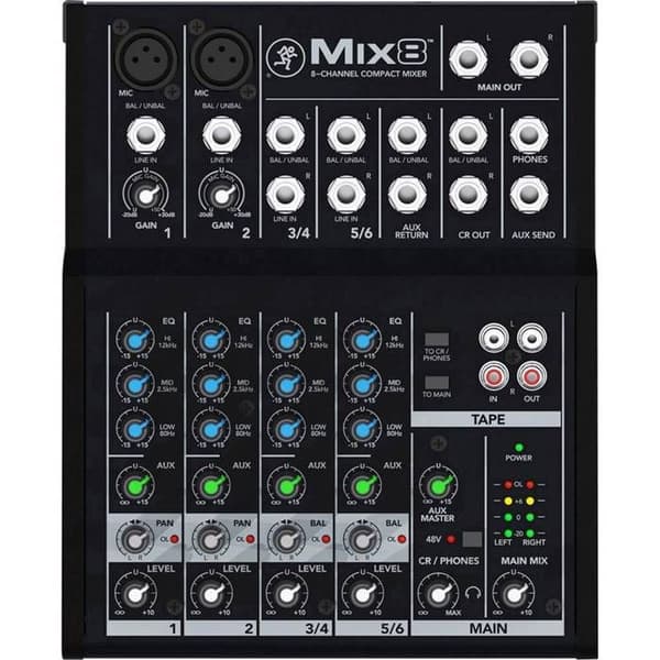 Mixer - Mackie - MIX8 - 8 kanaler - 2 XLR mikrofon/linjeingångar - Fantomkraft