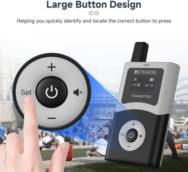 Retekess T130U ljudguide-set, mikrofon för turistguide, 200m, en nyckel drift, 16 USB-laddningsportar