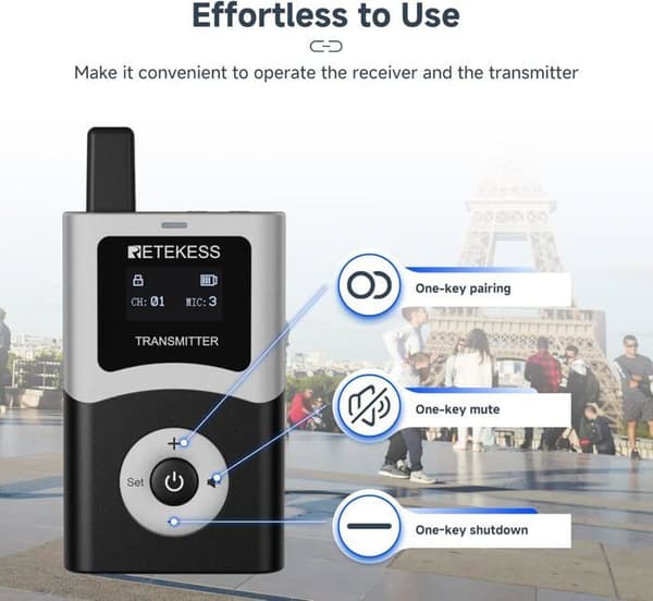 Retekess T130U ljudguide-set, mikrofon för turistguide, 200m, en nyckel drift, 16 USB-laddningsportar