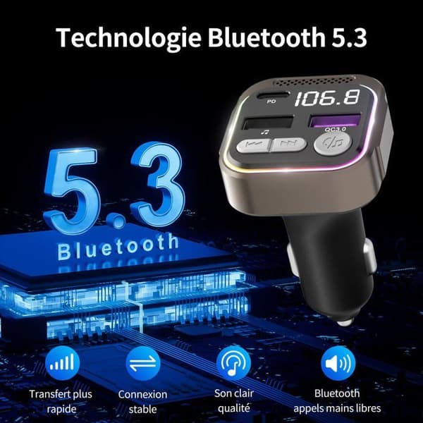 Bluetooth-adapter - GizmoVine - Bil - Snabb laddning PD 36W - Bluetooth 5.3 - Handsfree-samtal