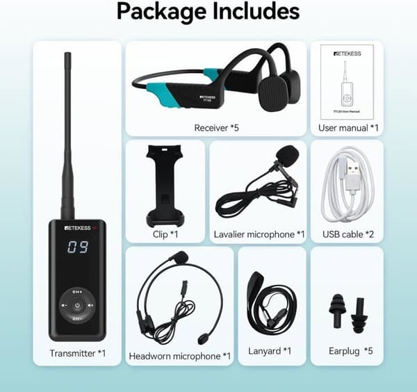 Retekess TT120 Trådlöst ljudsystem, IP68 vattentålig, benledning, 120 M, Radiosystem/ trådlösa samtal
