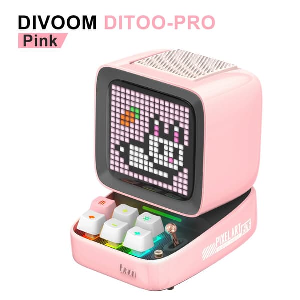 Divoom Ditoo-Pro Højttaler, 15W Udgivelse, Bærbar Bluetooth,Ditoo-Pro Pink, Højttaler
