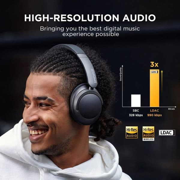 1MORE SonoFlow - Fällbar trådlös hörlurar - LDAC - Hi-Res - QuietMax™ - Bluetooth 5.0 - 70H batteritid - Svart