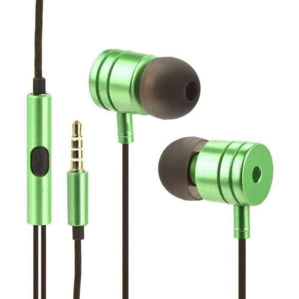 Mgs33 Green Metal trådbundna in-ear-hörlurar, trådbundna stereohörlurar, bärbar headsetmikrofon, 2 stereohögtalare, headsetsats