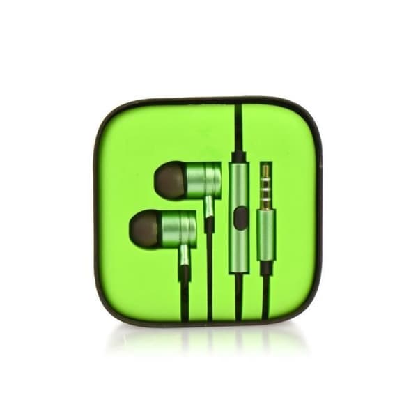 Mgs33 Green Metal trådbundna in-ear-hörlurar, trådbundna stereohörlurar, bärbar headsetmikrofon, 2 stereohögtalare, headsetsats