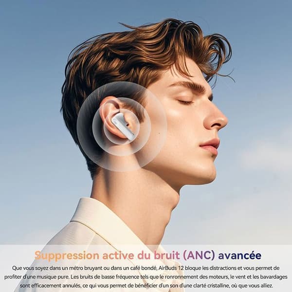Anti-bullrande hörlurar ANC/ENC, Blackview AirBuds 12 Trådlösa Bluetooth-hörlurar, LED-touchskärm 400mAh IPX7 vattentåliga - Vit