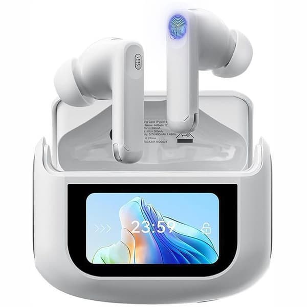 Anti-bullrande hörlurar ANC/ENC, Blackview AirBuds 12 Trådlösa Bluetooth-hörlurar, LED-touchskärm 400mAh IPX7 vattentåliga - Vit