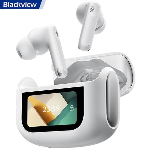 Trådlösa hörlurar Blackview AirBuds 12, Bluetooth-hörlurar utan sladd BT 5.4 Med LED-pekskärm 400mAh ANC&amp;ENC IPX7 vattentåliga - Vit