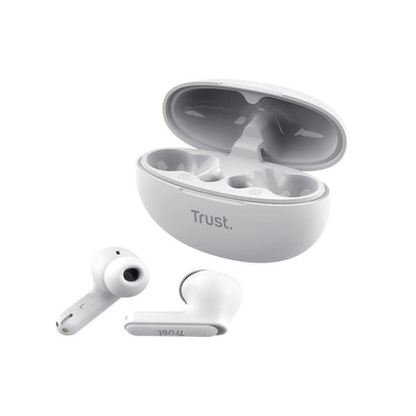 Trust Yavi ENC trådlösa Bluetooth-hörlurar, 85 % återvunnen plast, headset med brusreducerande mikrofoner - vit