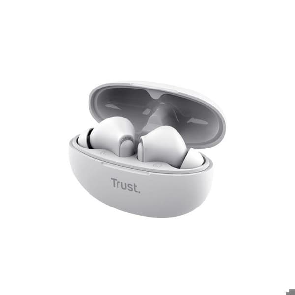 Trust Yavi ENC trådlösa Bluetooth-hörlurar, 85 % återvunnen plast, headset med brusreducerande mikrofoner - vit