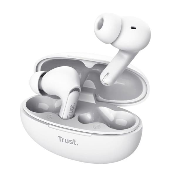 Trust Yavi ENC trådlösa Bluetooth-hörlurar, 85 % återvunnen plast, headset med brusreducerande mikrofoner - vit