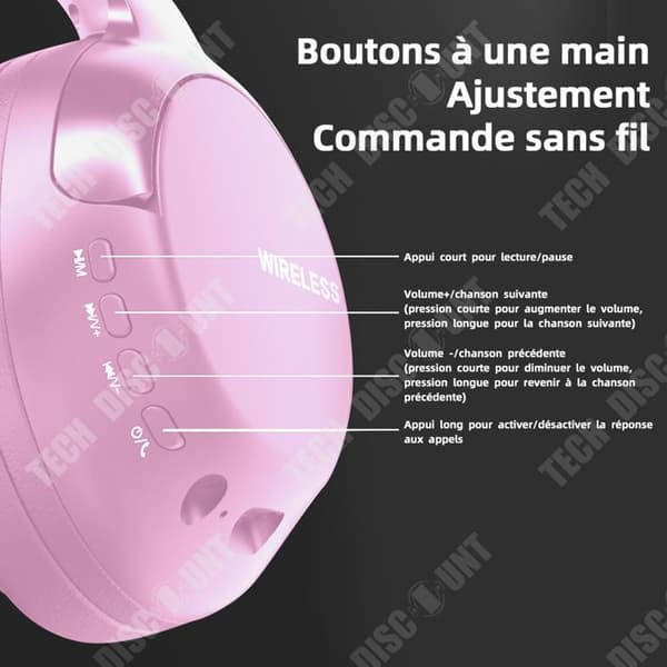 TD trådlösa Bluetooth-headset utrustat med Bluetooth 5.1-teknik, lätta, bekväma over-ear och hopfällbara, rosa ljudheadset