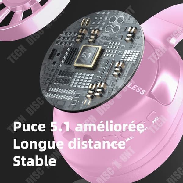 TD trådlösa Bluetooth-headset utrustat med Bluetooth 5.1-teknik, lätta, bekväma over-ear och hopfällbara, rosa ljudheadset