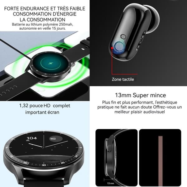 INN Smartwatch 46,2 x 54,7 mm ansluten klocka rörelsedetektering bluetooth sportklocka bluetooth headset 2 i 1