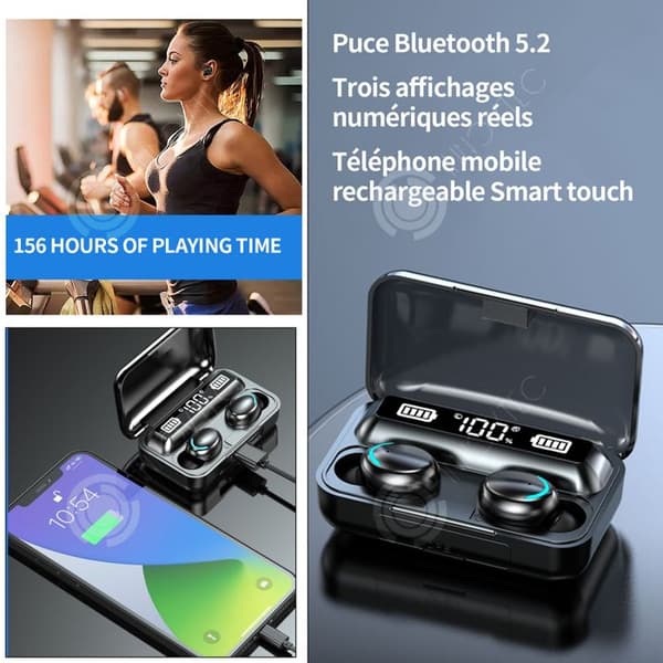 INN Trådlösa Bluetooth-hörlurar 2000mah Bluetooth 5.2 LED Digital skärm Fingeravtryck Touch Control Brusreducering