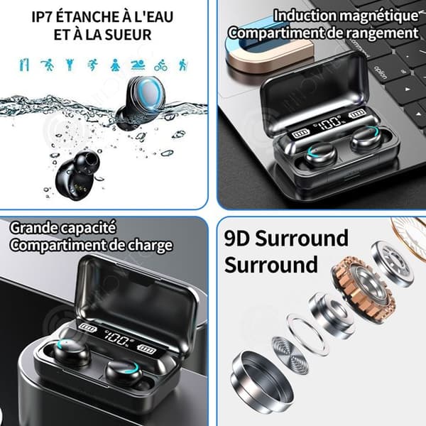 INN Trådlösa Bluetooth-hörlurar 2000mah Bluetooth 5.2 LED Digital skärm Fingeravtryck Touch Control Brusreducering