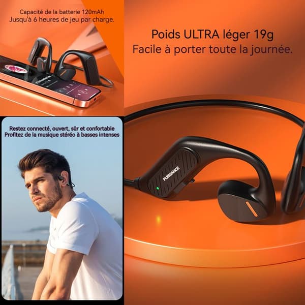 Hörlurar med benledningssystem INN® 120mAh 5.3 bluetooth 6 timmars batteritid trådlösa bluetooth hörlurar svettresistenta svarta