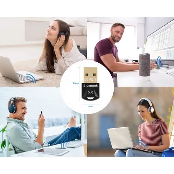Bluetooth 5.0 Dongle USB för PC, Hörlurar, Mus, Tangentbord, Smartphone, Adapter Kompatibel med Windows 11-10-8.1-8-7 Phonillico®