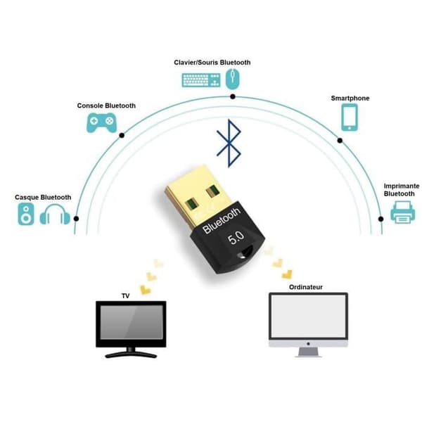 Bluetooth 5.0 Dongle USB för PC, Hörlurar, Mus, Tangentbord, Smartphone, Adapter Kompatibel med Windows 11-10-8.1-8-7 Phonillico®