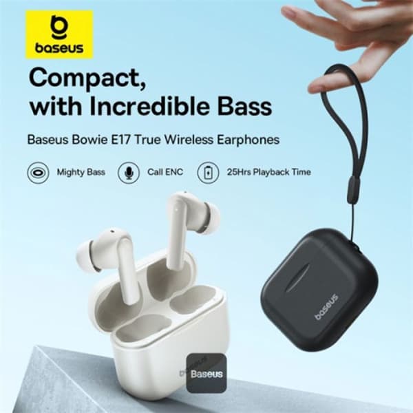 Bowie E17 trådlösa hörsnäckor (A00072200113-Z1) Bluetooth 5.3, True Wireless, Dual Mic ENC, med Baseus Black Lanyard