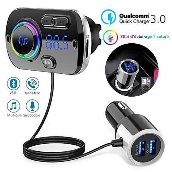 FM-sändare Bluetooth 5.0 trådlös radioadapter Handsfree bilsats, QC3.0 och 5V-2.4A snabbladdare