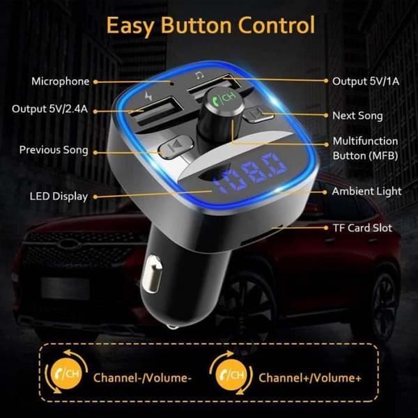100 st, Bluetooth FM-sändare, trådlös Bluetooth-bilsats Radiosändaradapter med handsfree-samtal Dubbel USB (lampa